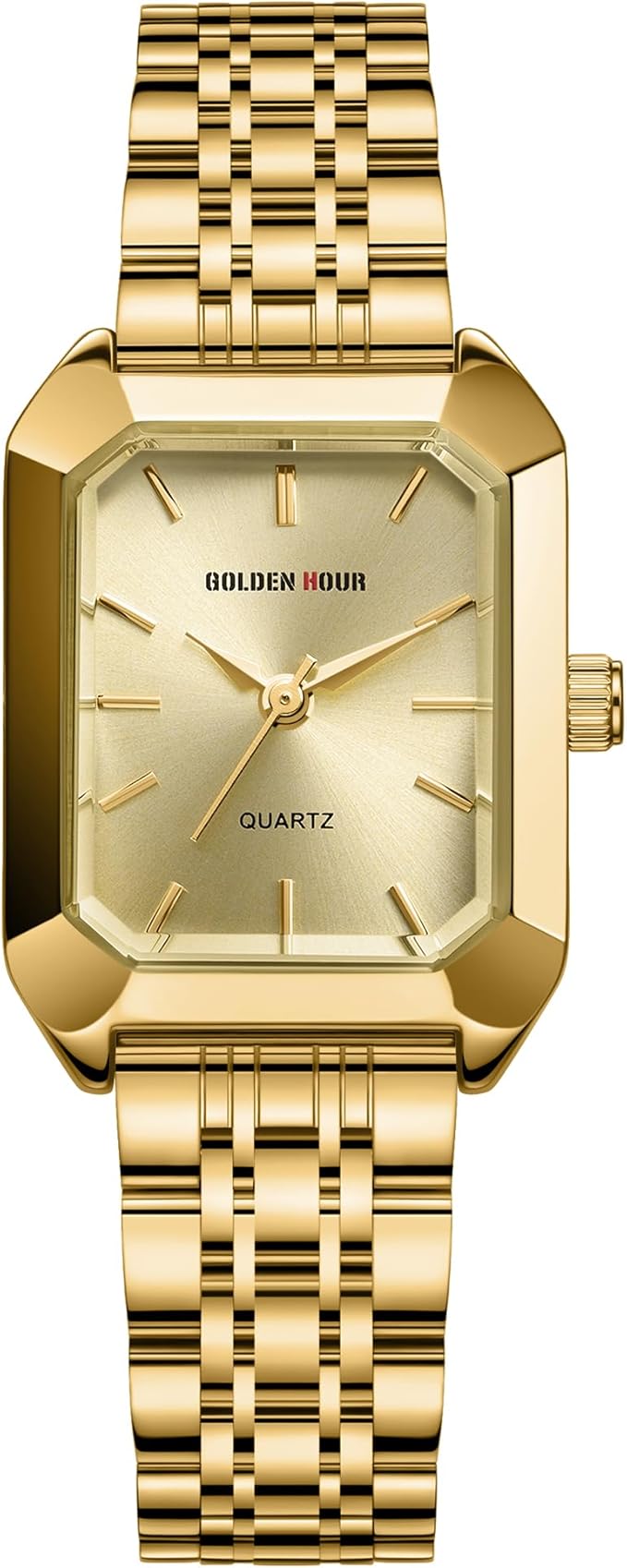 GOLDEN HOUR Women’s Rectangular Quartz Watch Gold Tone Stainless Steel Bracelet