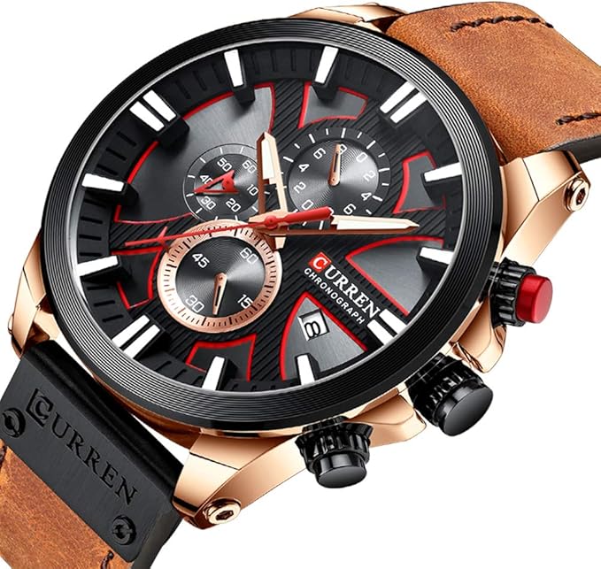 Men’s Military Leather Chronograph Waterproof Analog Quartz Watch