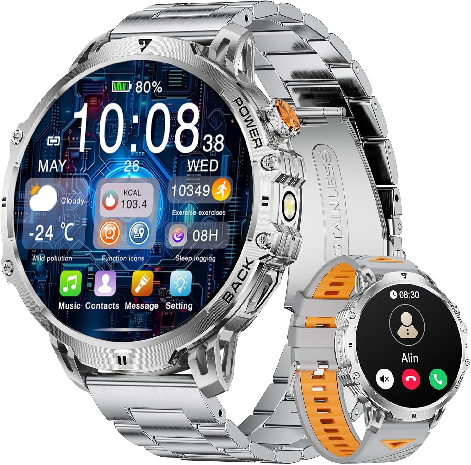 LIGE Men’s Military Smart Watch – 1.85” HD, Bluetooth Call, 120+ Sports Modes