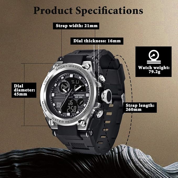 Military Tactical Waterproof Digital Stopwatch Watch for Men