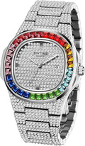 Blinged‑Out Colorful Crystal Stainless Steel Bracelet Watch for Men
