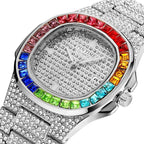 Blinged‑Out Colorful Crystal Stainless Steel Bracelet Watch for Men