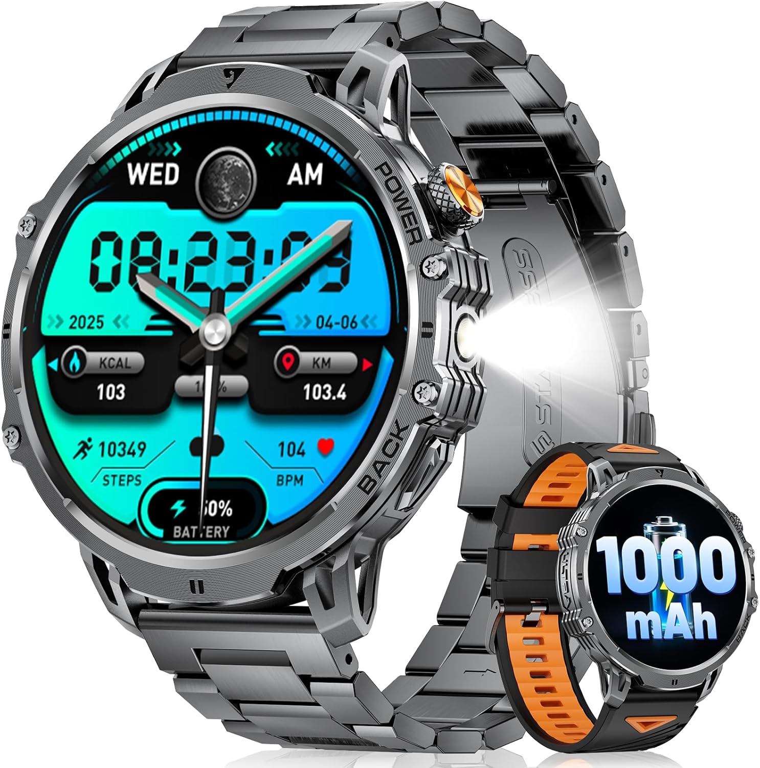 LIGE Men’s Military Smart Watch – 1.85” HD, Bluetooth Call, 120+ Sports Modes