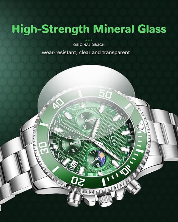 SOLLEN Men’s Chronograph Waterproof Stainless Steel Quartz Watch