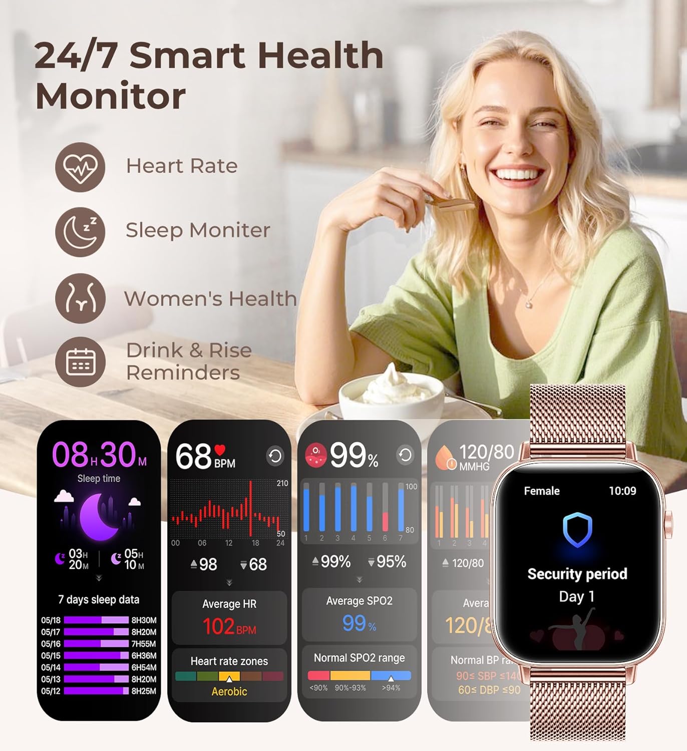 Women's Smartwatch with Call Function & Health Tracking (Iaret, Rose Gold)