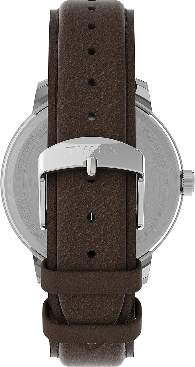 Timex Easy Reader Quartz Men’s Watch Silver-Tone Case & Brown Leather Strap