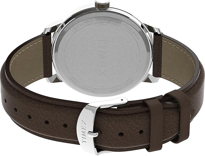 Timex Easy Reader Quartz Men’s Watch Silver-Tone Case & Brown Leather Strap