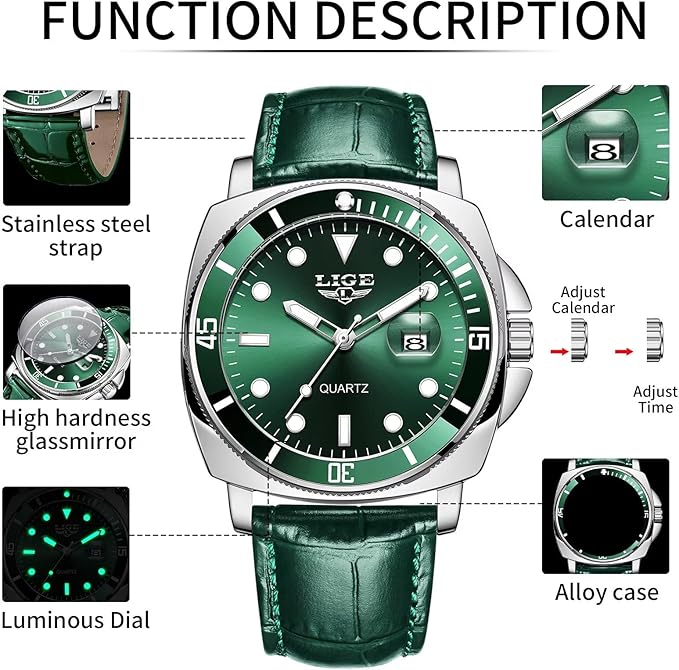 Men’s Quartz Watch – Stainless Steel, Big Face, Luminous, Date