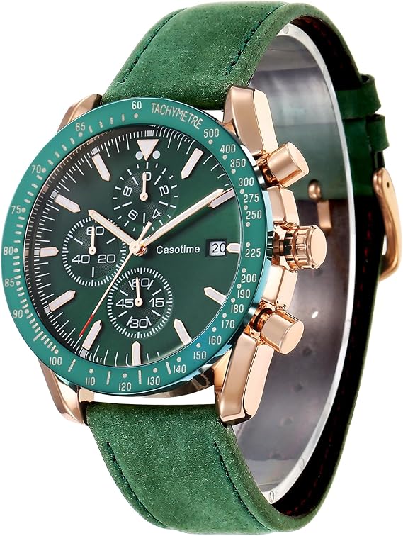 Casotime Men’s Leather Chronograph Analog Quartz Watch