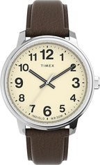 Timex Easy Reader Quartz Men’s Watch Silver-Tone Case & Brown Leather Strap