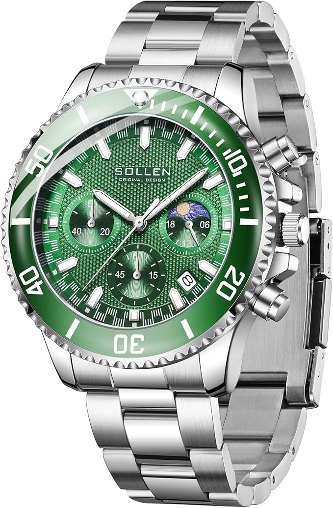SOLLEN Men’s Chronograph Waterproof Stainless Steel Quartz Watch