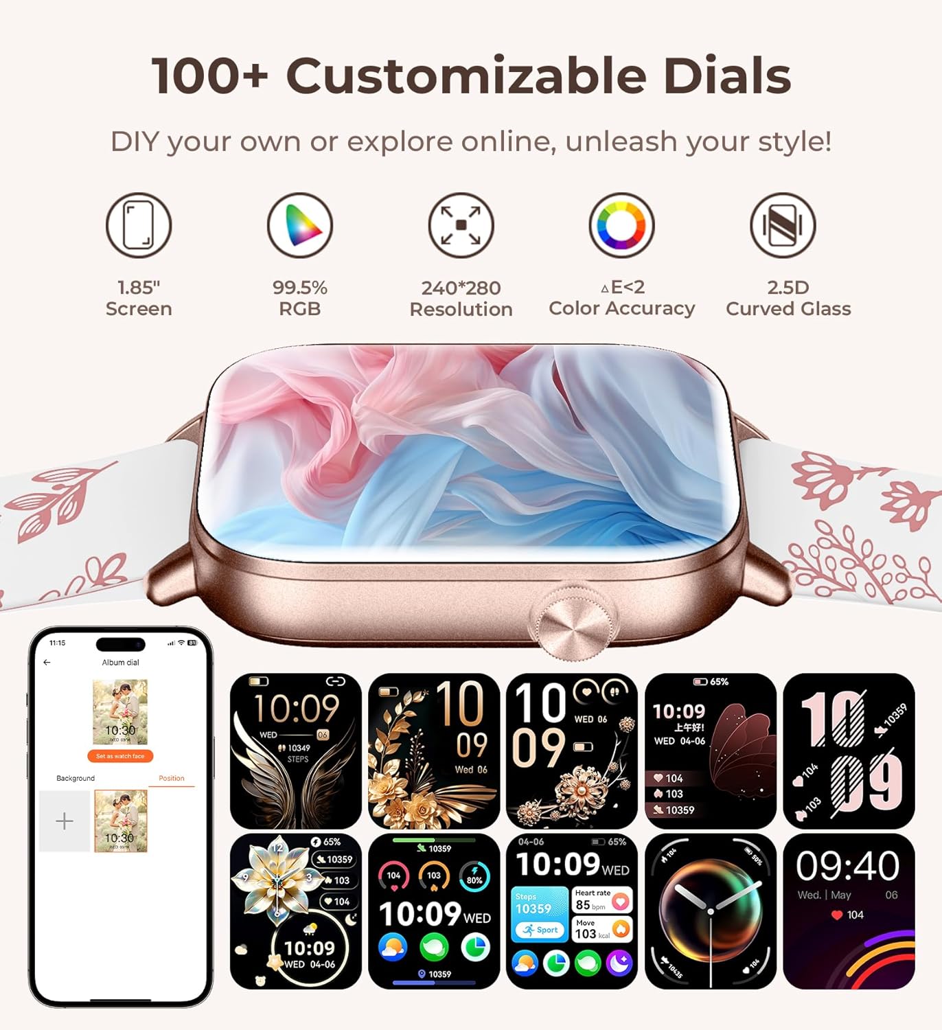 Women's Smartwatch with Call Function & Health Tracking (Iaret, Rose Gold)