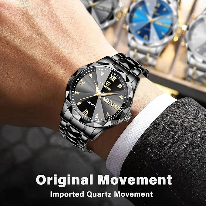 Men’s Luxury Two-Tone Quartz Watch – Diamond Dial, Waterproof, Luminous
