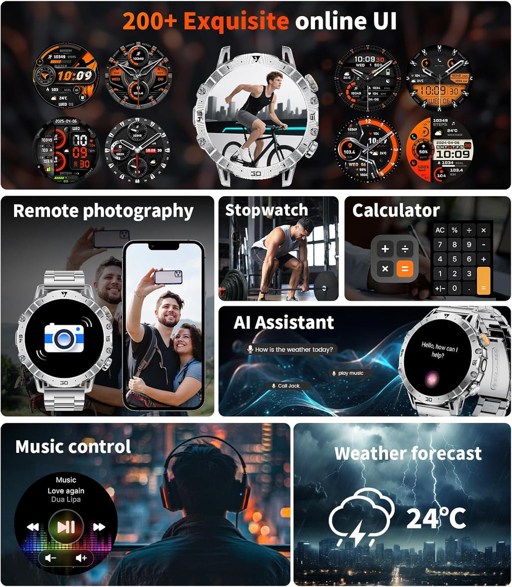 Military Smart Watch for Men – 1.7” Display, Bluetooth Call, 114 Sports Modes