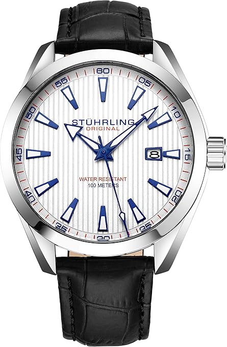 Stuhrling Original Men’s Dress Watch – Analog Dial, Date, Leather Band