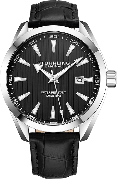 Stuhrling Original Men’s Dress Watch – Analog Dial, Date, Leather Band
