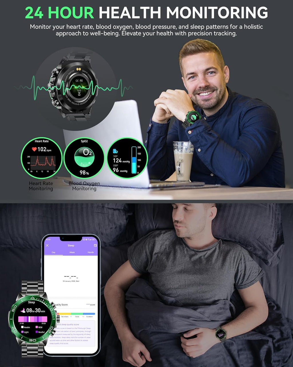 SOUYIE Men’s Smart Watch – 1.43” AMOLED, Bluetooth Calling, Dual Strap