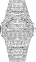Unisex Luxury Full Diamond Watch Silver Gold Quartz Analog Stainless Steel Bracelet