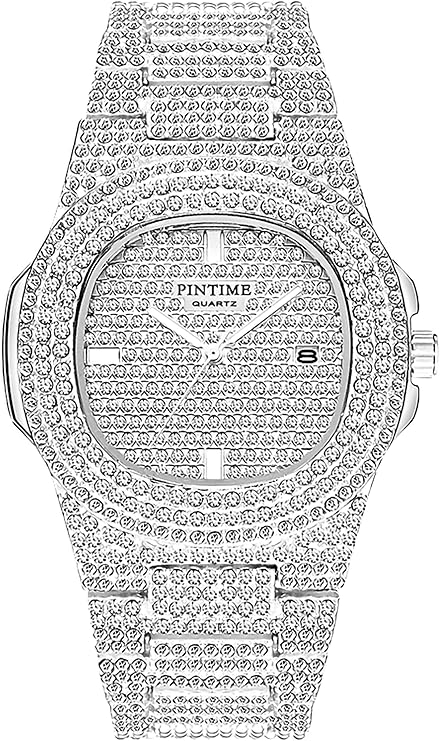 Unisex Luxury Full Diamond Watch Silver Gold Quartz Analog Stainless Steel Bracelet