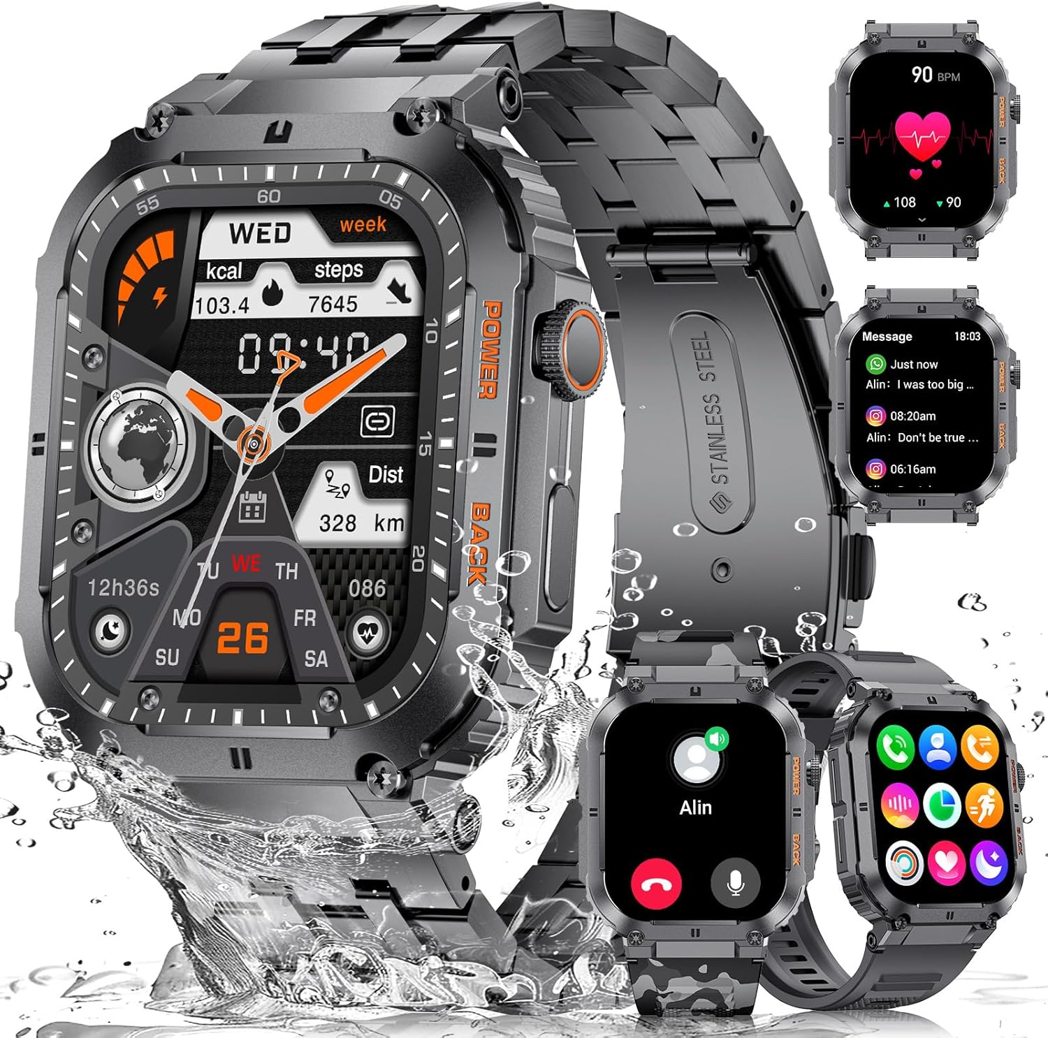 ESFOE Military Smartwatch for Men, 1.96″ HD, Calls & Fitness Tracking