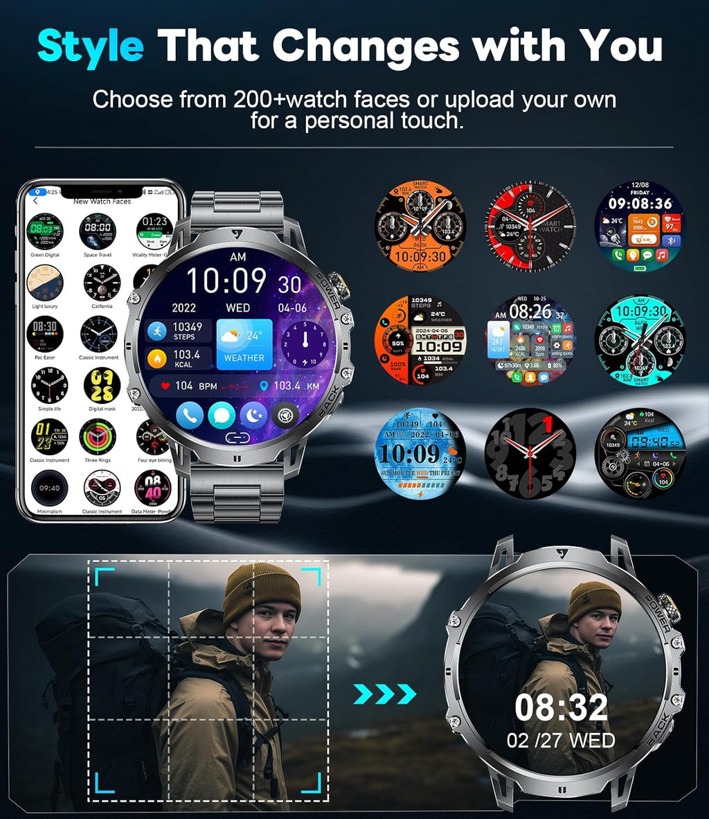 LIGE Men’s Military Smart Watch – 1.85” HD, Bluetooth Call, 120+ Sports Modes
