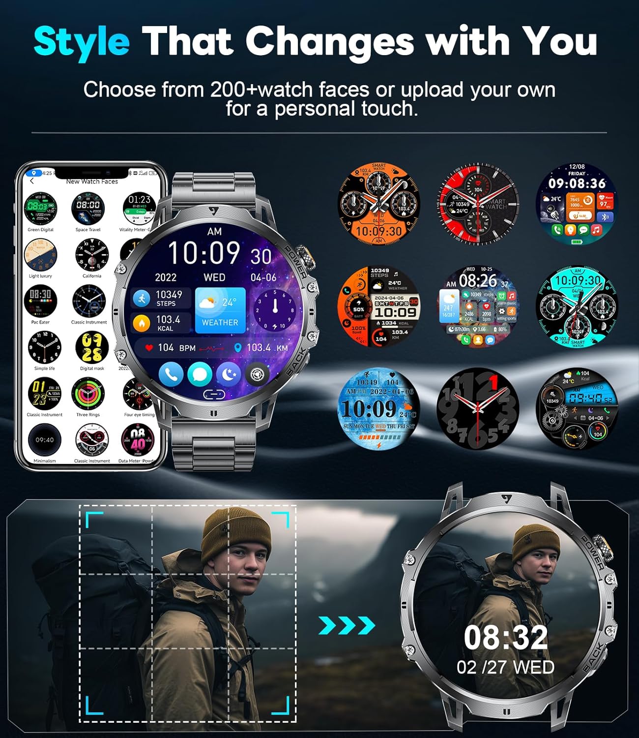 LIGE Men’s Military Smart Watch – 1.85” HD, Bluetooth Call, 120+ Sports Modes
