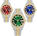 CdyBox Men’s Luxury Hip Hop Watch Set – 3 Pack, Diamond Dial, Roman Scale