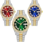 CdyBox Men’s Luxury Hip Hop Watch Set – 3 Pack, Diamond Dial, Roman Scale