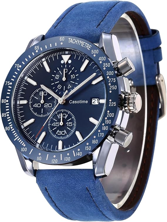 Casotime Men’s Leather Chronograph Analog Quartz Watch