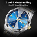 Men’s Diamond Business Dress Watch – Two-Tone Stainless Steel, Luminous, Date