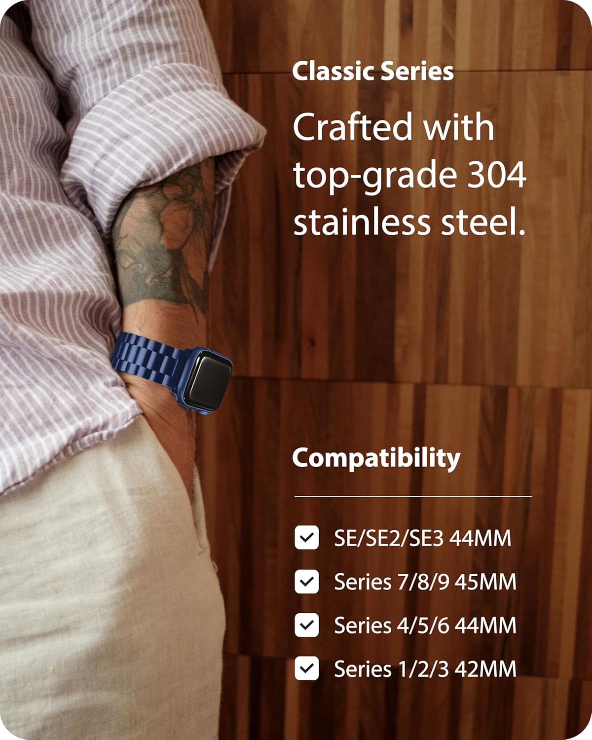 Fullmosa Stainless Steel Band with Case for Apple Watch 45/44/42mm – Blue