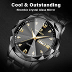 Men’s Luxury Two-Tone Quartz Watch – Diamond Dial, Waterproof, Luminous