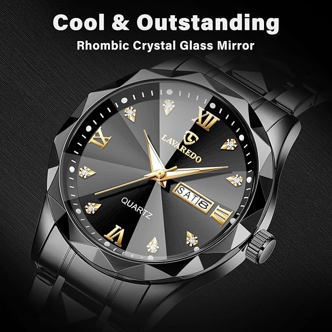 Men’s Luxury Two-Tone Quartz Watch – Diamond Dial, Waterproof, Luminous