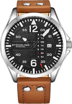 Stuhrling Original Men’s Aviation Watch with Quick‑Set Day‑Date Leather Band